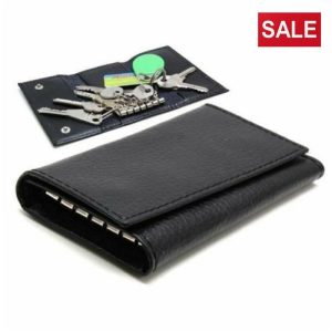 leather key pouch for office keys black